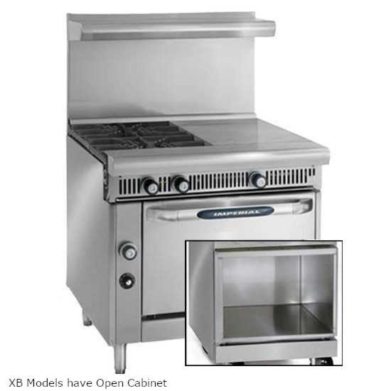 Imperial IHR-2HT-2-XB-NG Spec Series 36" 2 Burner & Two 12" Hot Tops Heavy Duty Natural Gas Range w/ Open Cabinet Base