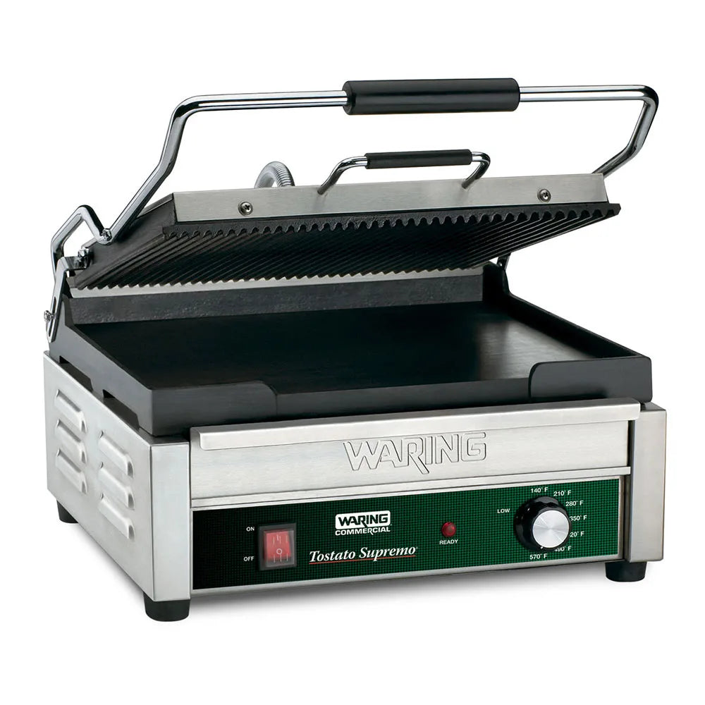 Waring  WDG250  Panini Press w/ Cast Iron Grooved & Smooth Plates, 120v
