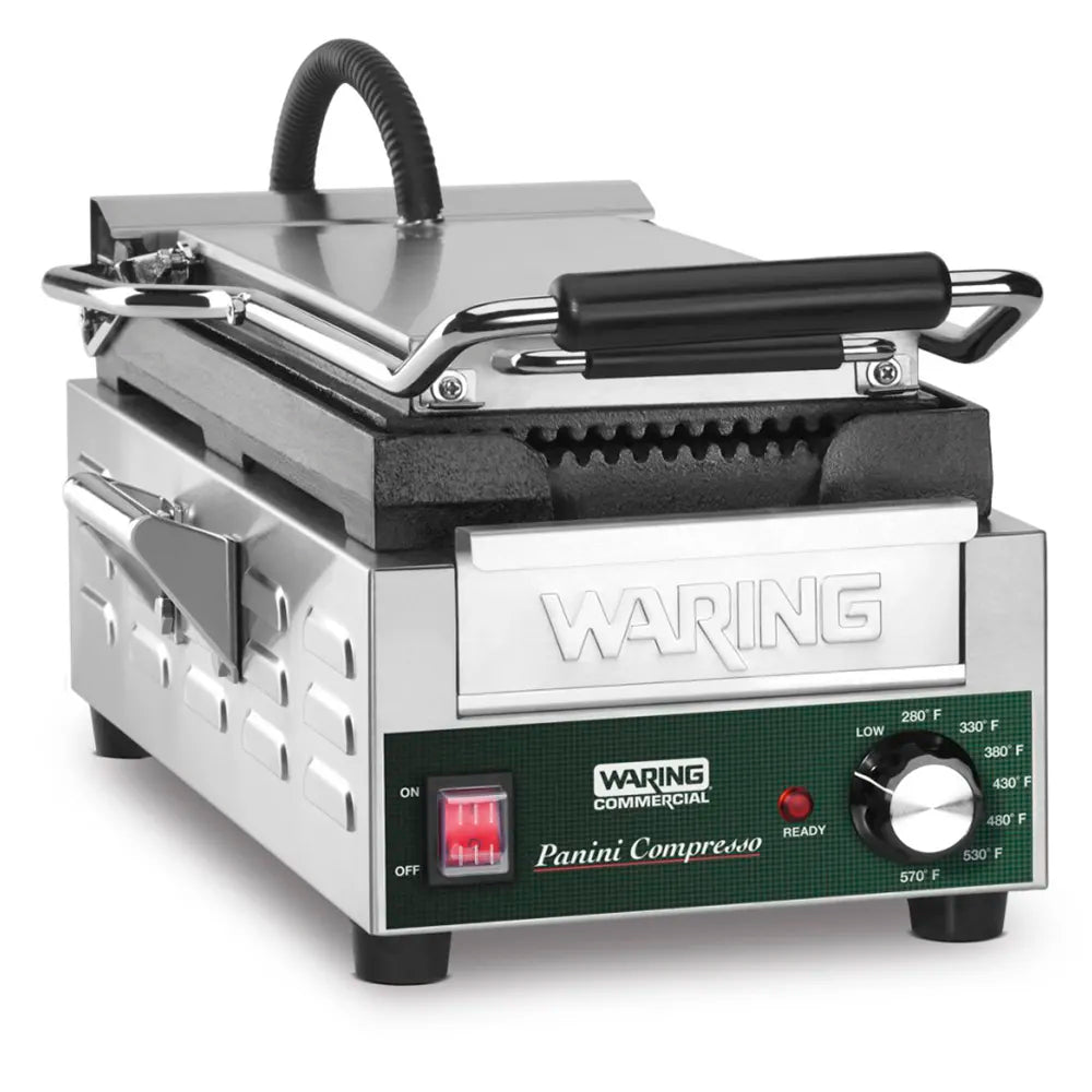 Waring  WPG200 Single Commercial Panini Press w/ Cast Iron Grooved Plates, 120v