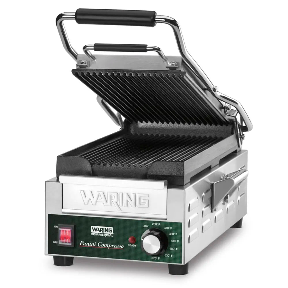 Waring  WPG200 Single Commercial Panini Press w/ Cast Iron Grooved Plates, 120v