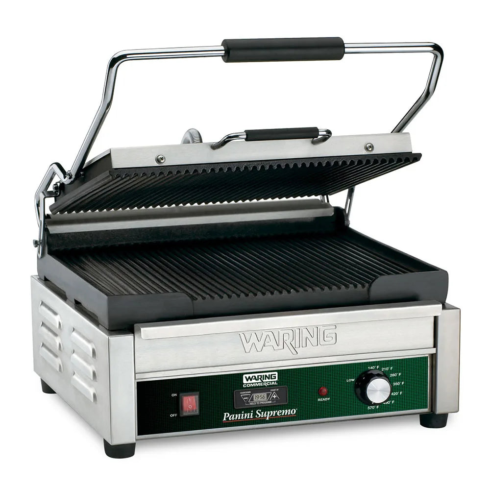 Waring  WPG250T  Single Commercial Panini Press w/ Cast Iron Grooved Plates, 120v