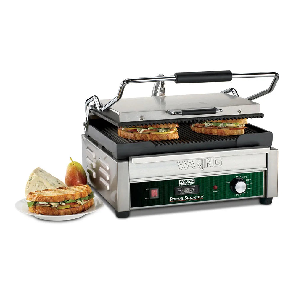 Waring  WPG250T  Single Commercial Panini Press w/ Cast Iron Grooved Plates, 120v
