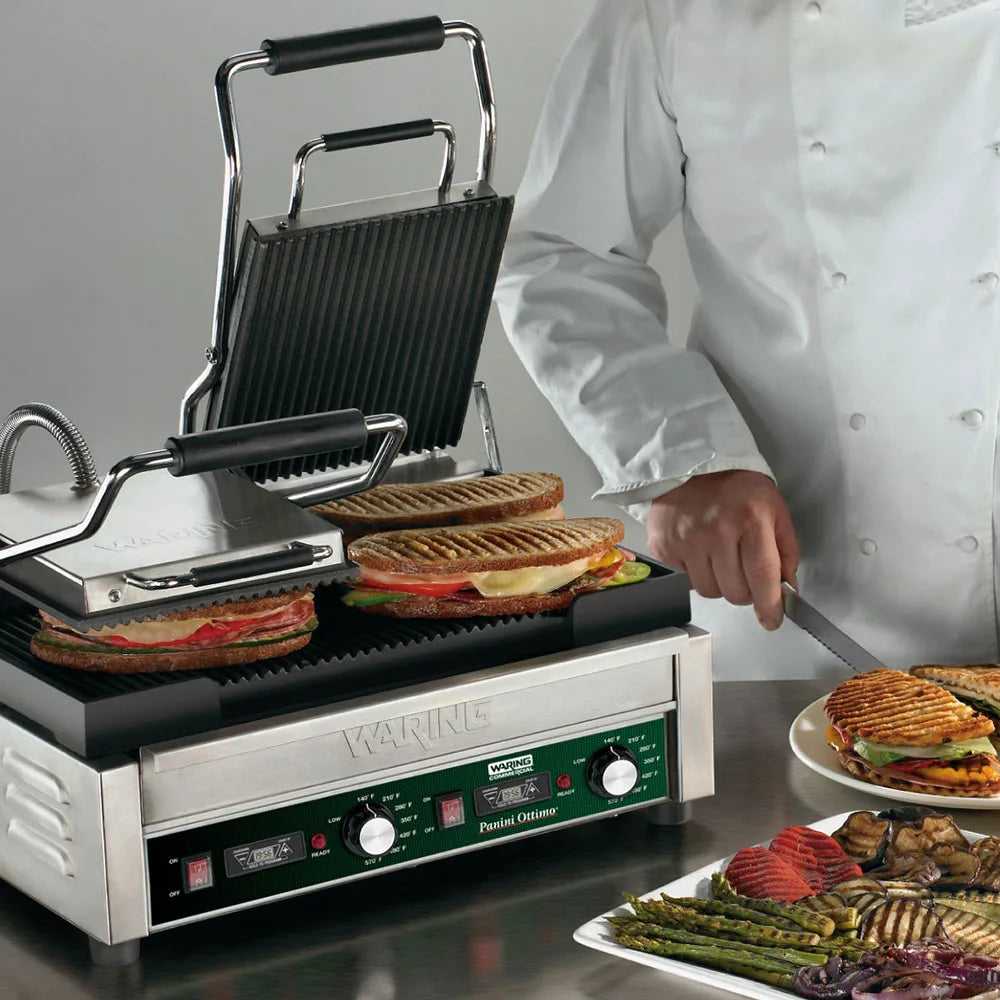 Waring  WPG300T Double Commercial Panini Press w/ Cast Iron Grooved Plates, 240v/1ph