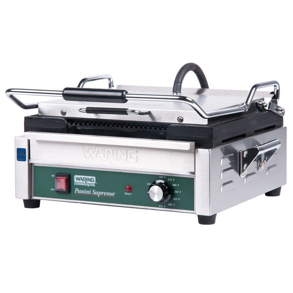 Waring  WPG250 Grooved Top & Bottom Panini Sandwich Grill - 14 1/2" x 11" Cooking Surface - 120V