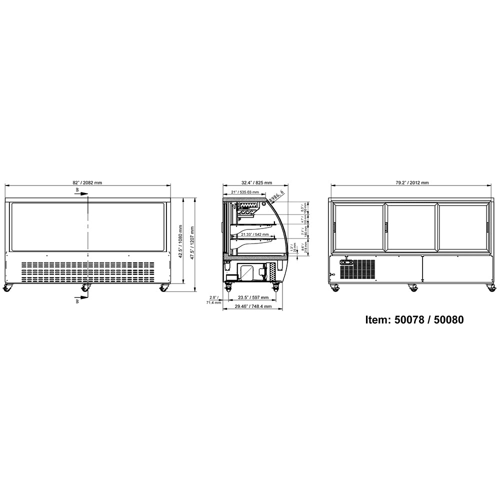 Omcan 50078 82" Full Service Deli Case w/ Curved Glass (3) Levels