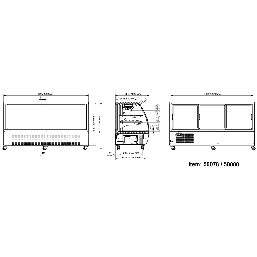 Omcan 50080 82" Full Service Deli Case w/ Curved Glass - (3) Levels