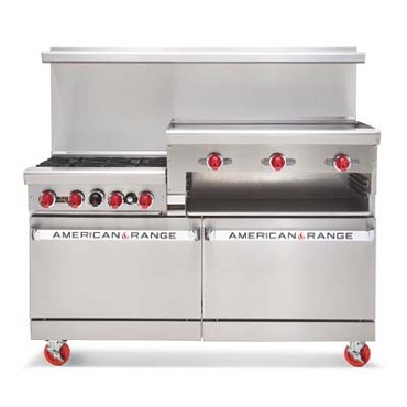 American Range AR-4B-24RG 48" 4 Burner Gas Range with 24" Right Griddle and (2) Standard Ovens - NG