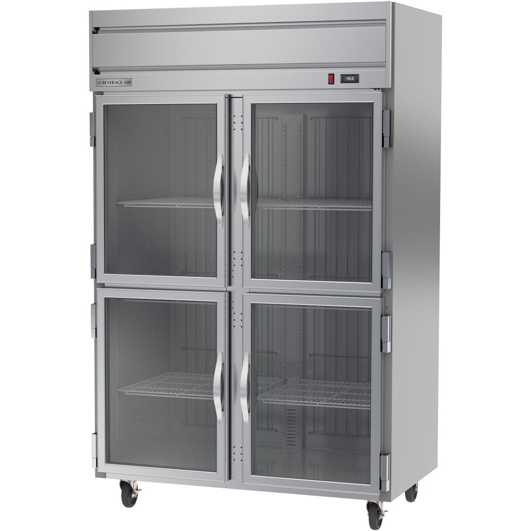 Beverage Air HF2HC-1HG 4 Glass Half-Doors Top Mount Freezer Stainless Steel Front