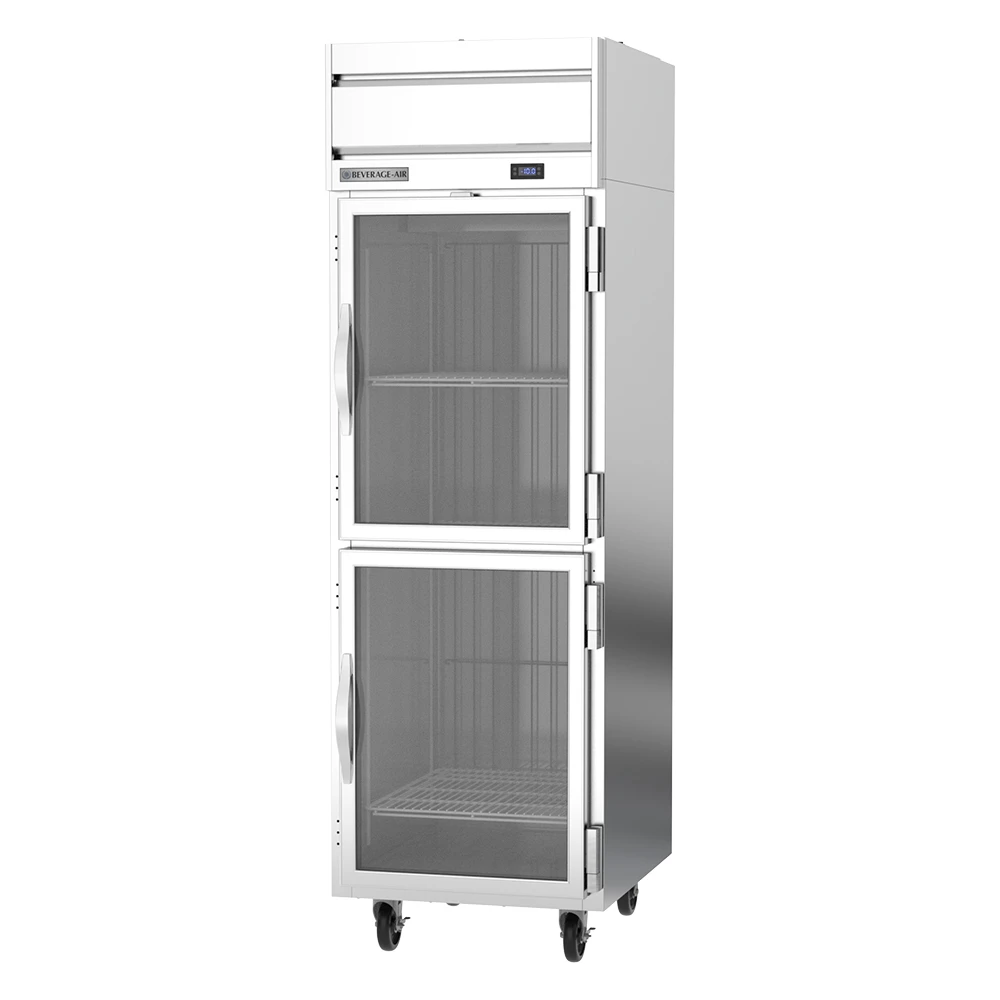 Beverage Air HFP1HC-1HG 2 Glass Half-Doors Top Mount Freezer Stainless Steel Front & Sides