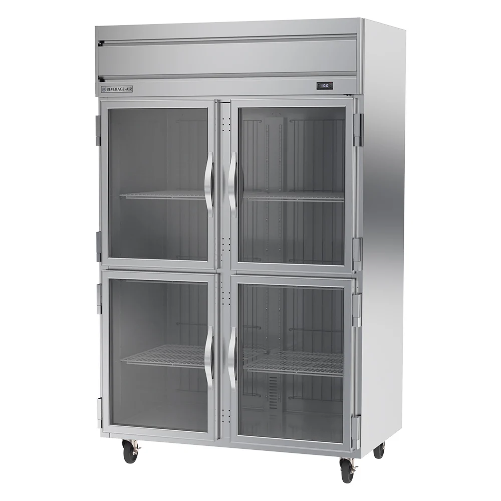 Beverage Air HFP2HC-1HG 4 Glass Half-Doors Top Mount Freezer Stainless Steel Front & Sides