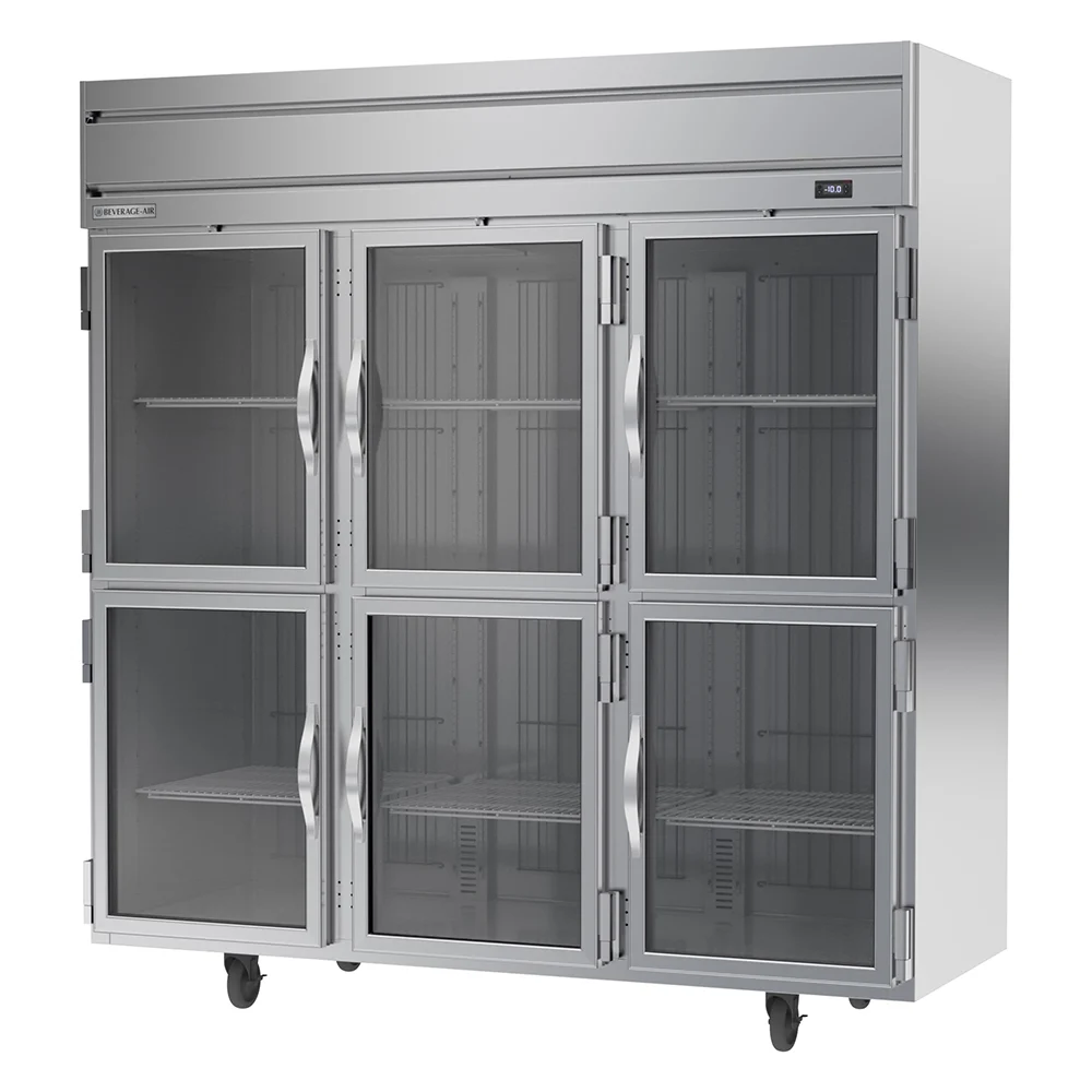 Beverage Air HFP3HC-1HG 6 Glass Half-Doors Top Mount Freezer Stainless Steel Front & Sides