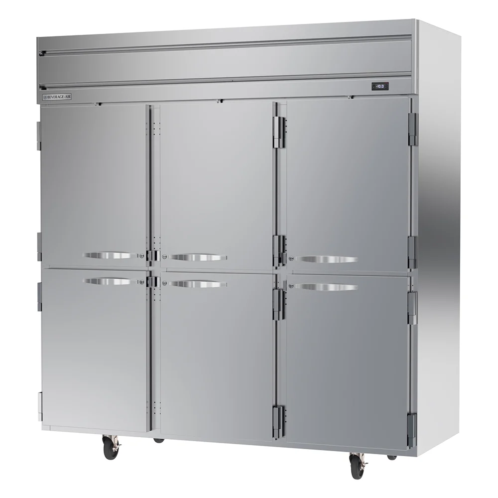 Beverage Air HFP3HC-1HS 6 Solid Half-Doors Top Mount Freezer Stainless Steel Front & Sides