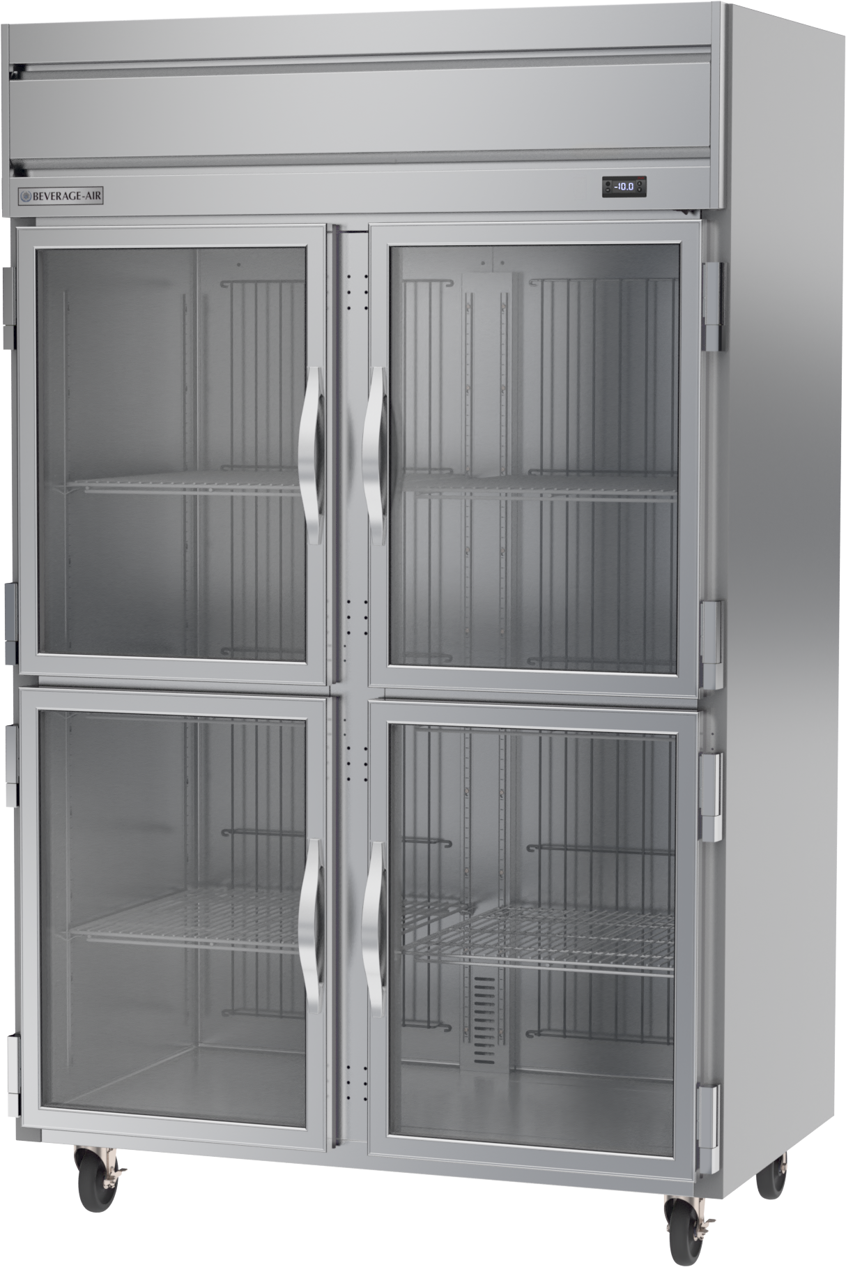 Beverage Air HFS2HC-1HG 4 Glass Half-Doors Top Mount Freezer Stainless Steel Front & Interior