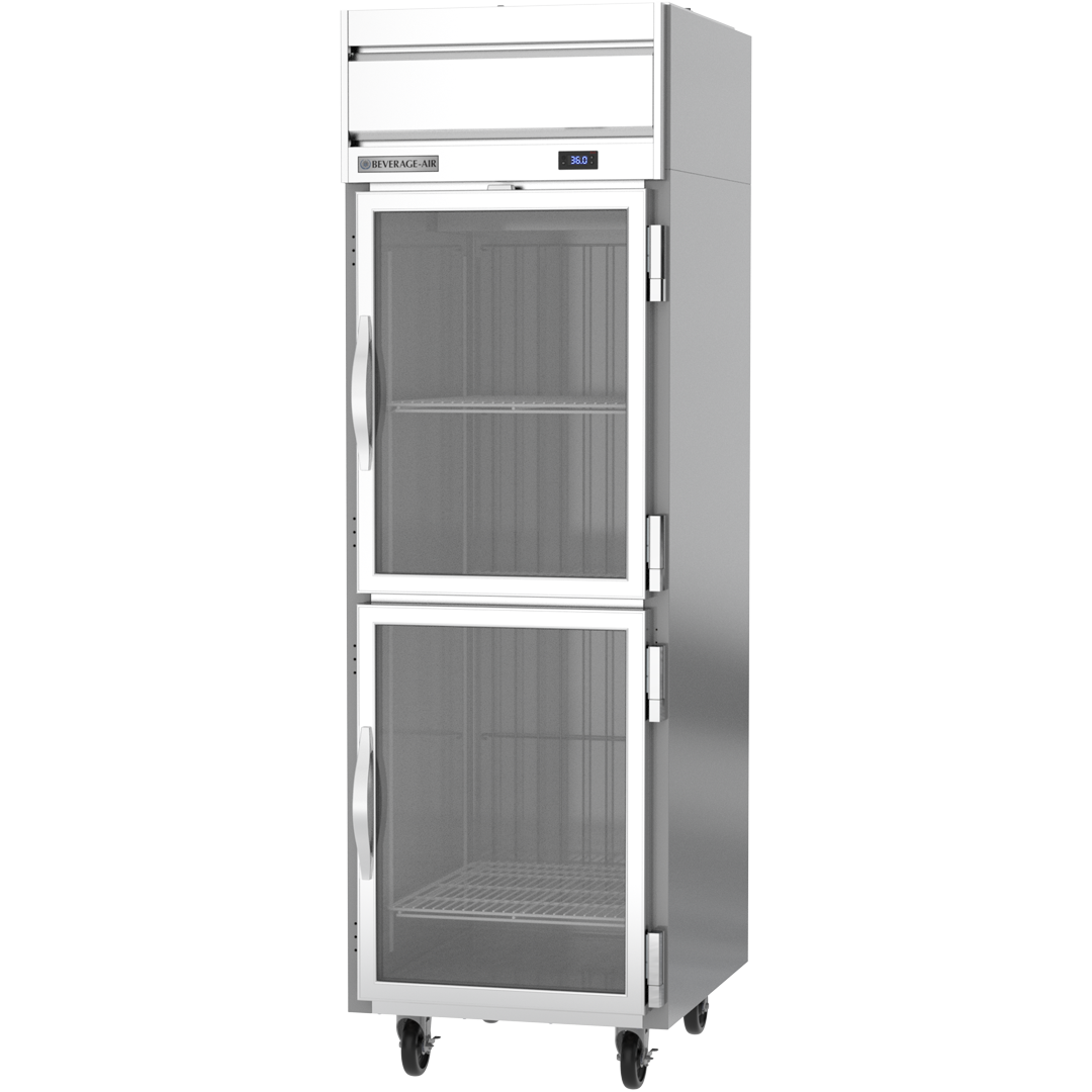 Beverage Air HR1HC-1HG 2 Glass Half-Doors Top Mount Refrigerator Stainless Steel Front