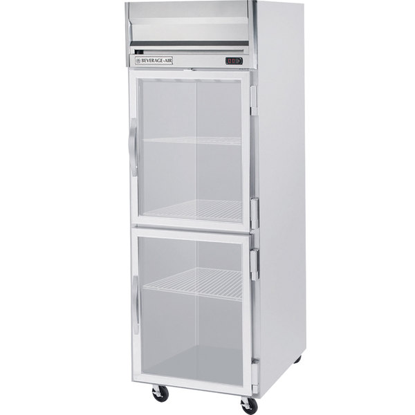 Beverage Air HRP1HC-1HG 2 Glass Half-Doors Top Mount Refrigerator Stainless Steel Front & Sides