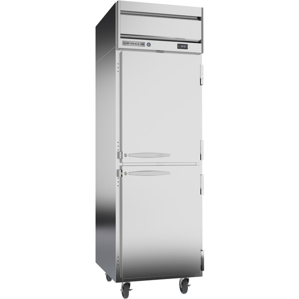 Beverage Air HRP1HC-1HS 2 Solid Half-Doors Top Mount Refrigerator Stainless Steel Front & Sides