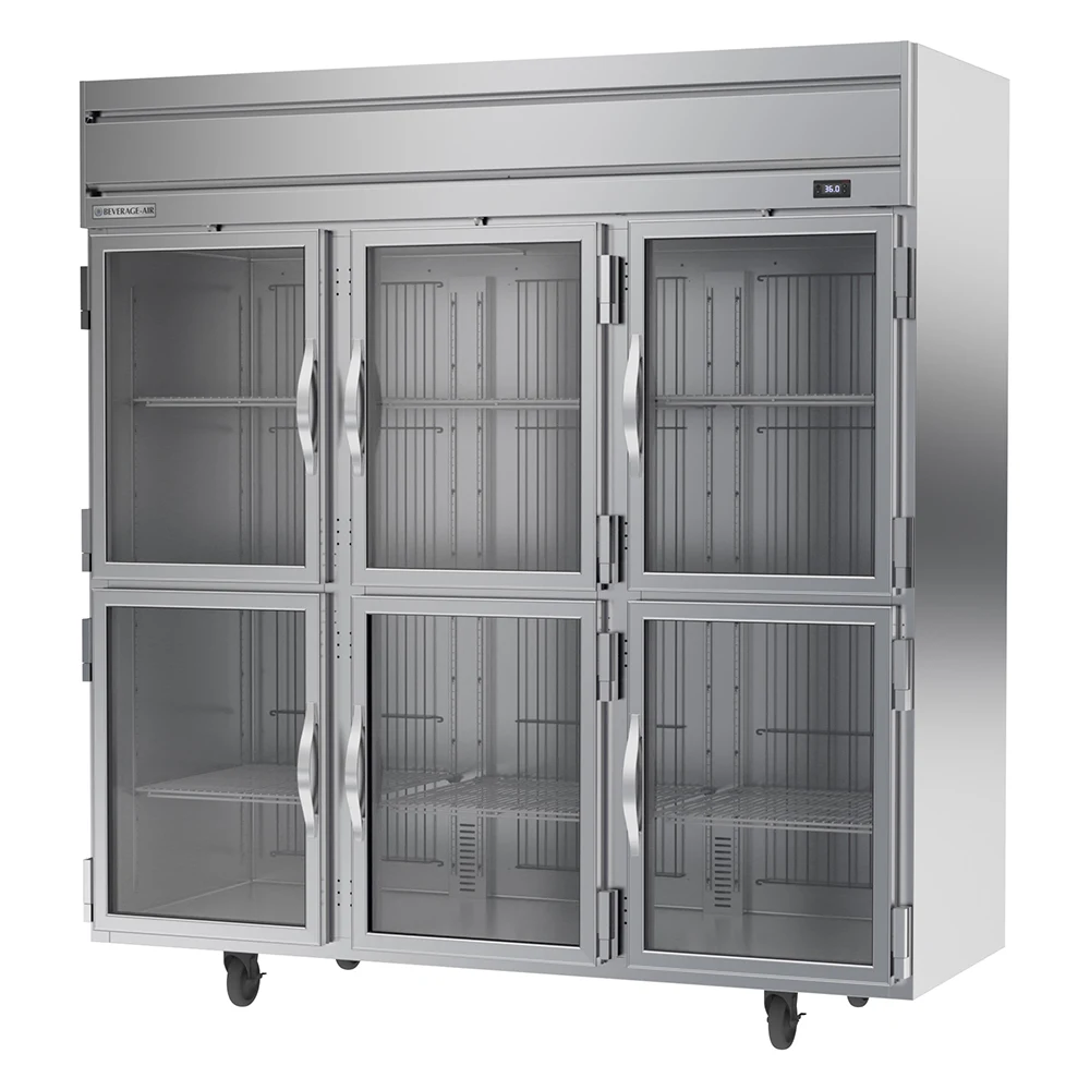 Beverage Air HRPS3HC-1HG 6 Glass Half-Doors Top Mount Refrigerator Stainless Steel Front, Sides & Interior