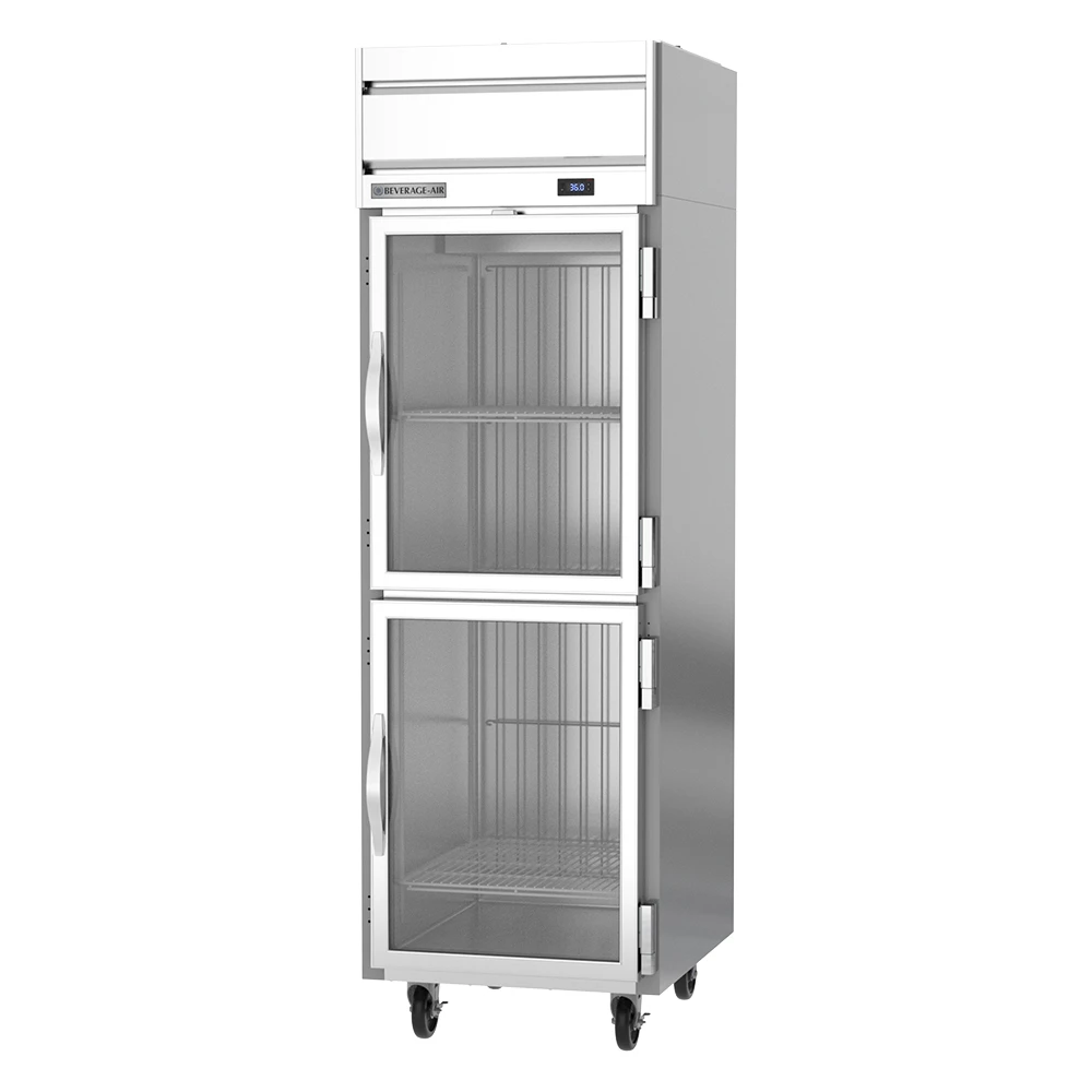 Beverage Air HRS1HC-1HG 2 Glass Half-Doors Top Mount Refrigerator Stainless Steel Front & Interior