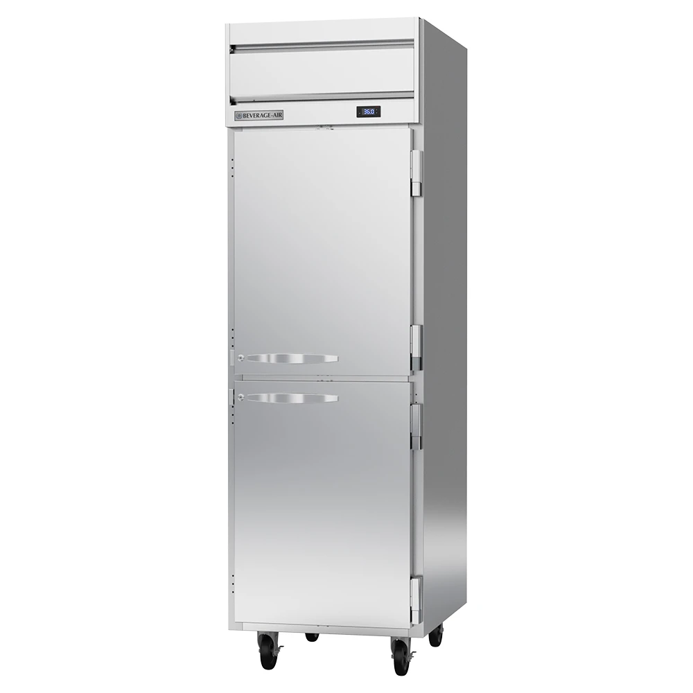 Beverage Air HRS1HC-1HS 2 Solid Half-Doors Top Mount Refrigerator Stainless Steel Front & Interior