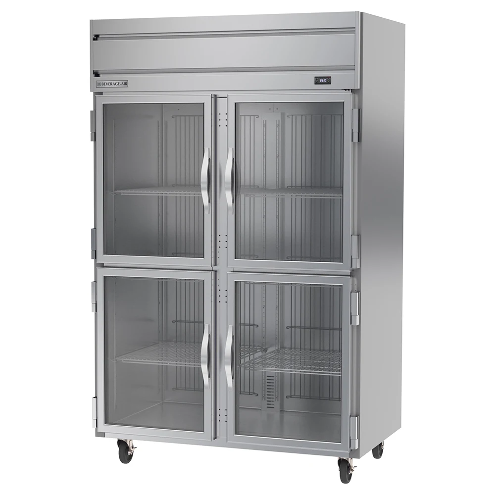 Beverage Air HRS2HC-1HG 4 Glass Half-Doors Top Mount Refrigerator Stainless Steel Front & Interior