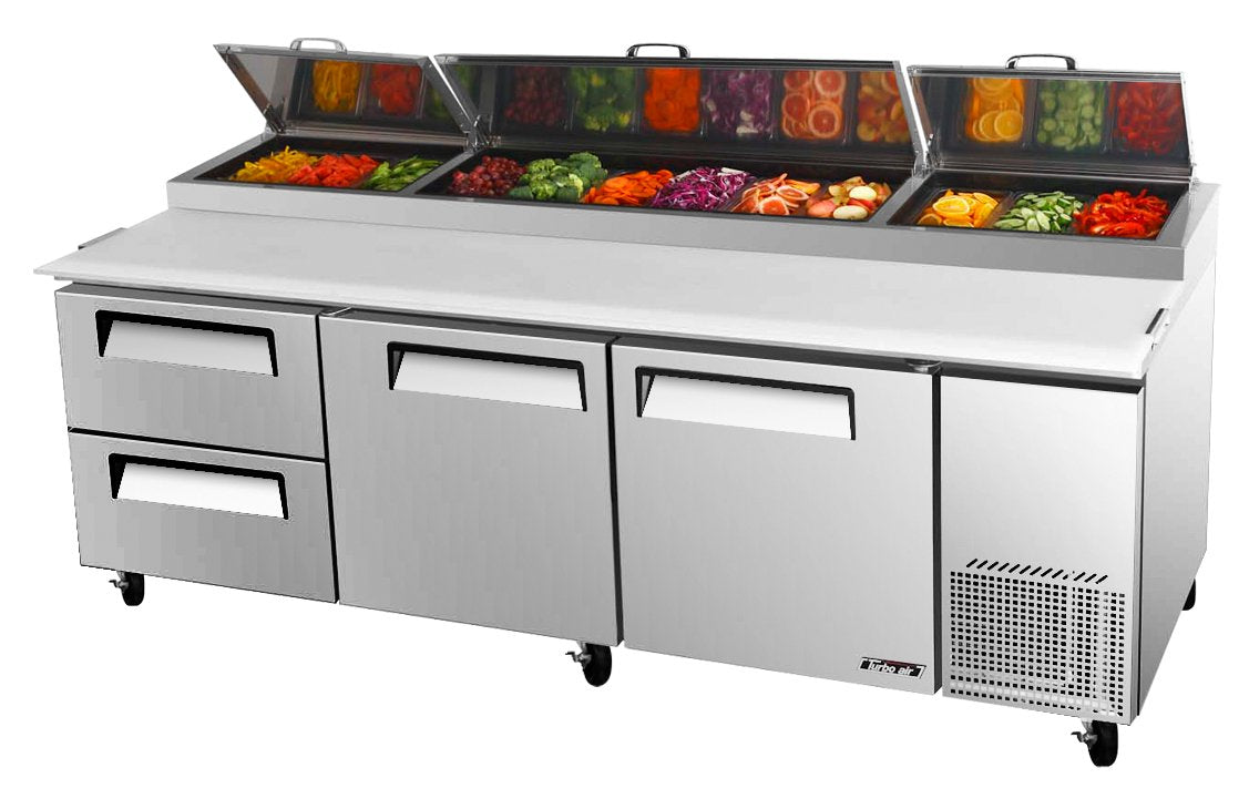 Turbo Air TPR-93SD-D2-N 2 Solid Doors+2 Drawers Pizza Prep.Table
