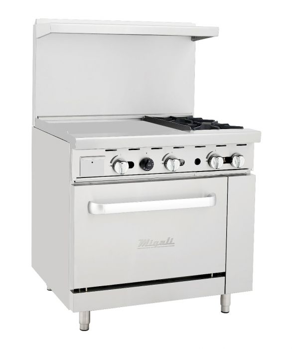 Migali C-RO2-24GL-NG 2 Burner Range, 24” Griddle Left Side, (1) Oven, Natural Gas
