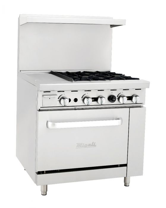 Migali C-RO4-12GL-NG 4 Burner Range, 12” Griddle Left Side, (1) Oven, Natural Gas