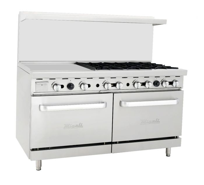 Migali C-RO6-24GL-NG 6 Burner Range, 24” Griddle Left Side, (2) Ovens, Natural Gas