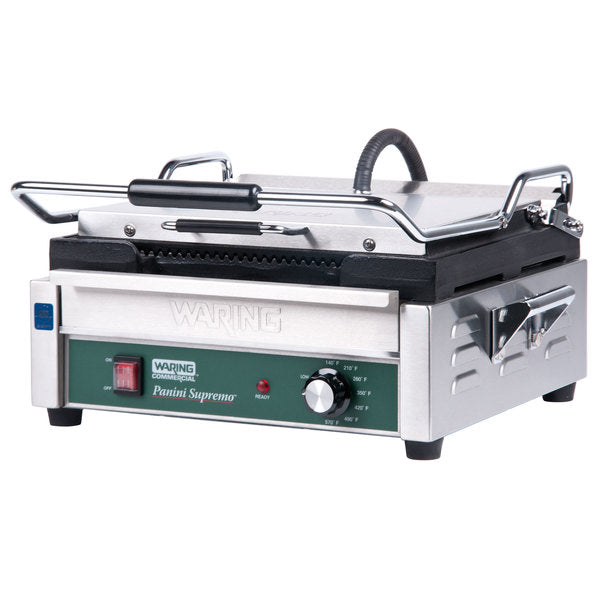 Waring  WPG250B Grooved Top & Bottom Panini Sandwich Grill - 14 1/2" x 11" Cooking Surface - 120V