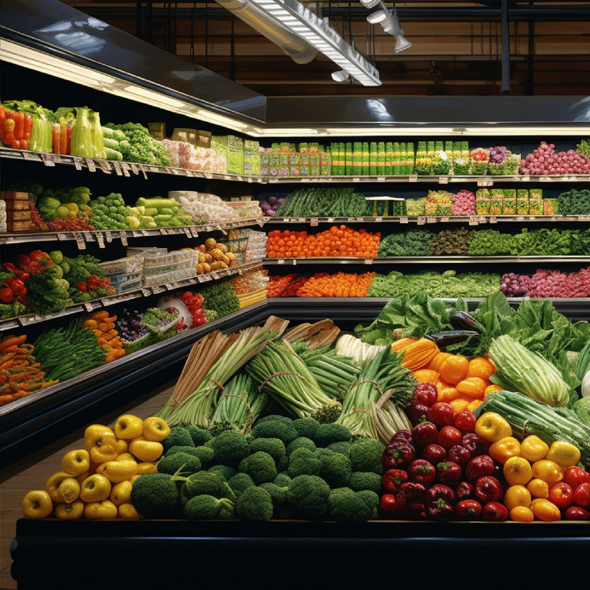 Fresh produce displayed in a supermarket