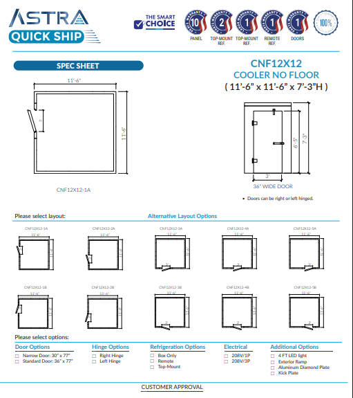 Astra CNF12X12 | 12 x 12 Walk-In Cooler Without Floor
