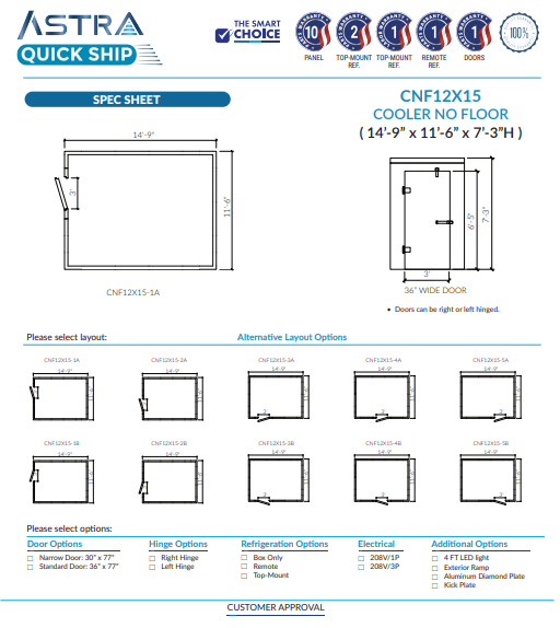 Astra CNF12X15 | 12 x 15 Walk-In Cooler Without Floor