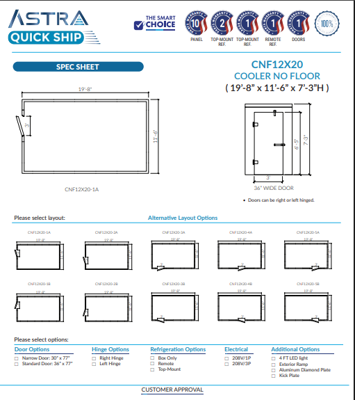 Astra CNF12X20 | 12 x 20 Walk-In Cooler Without Floor
