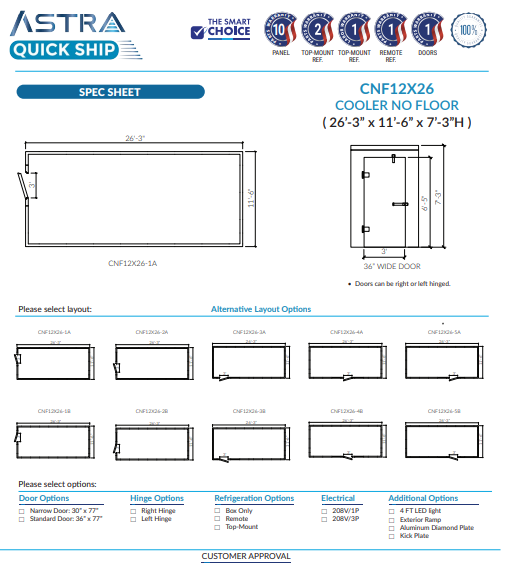 Astra CNF12X26 | 12 x 26 Walk-In Cooler Without Floor