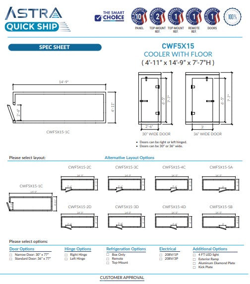 Astra CWF5X15 | 5 x 15 Walk-In Cooler With Floor