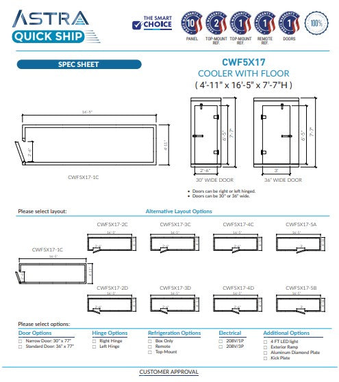 Astra CWF5X17 | 5 x 17 Walk-In Cooler With Floor
