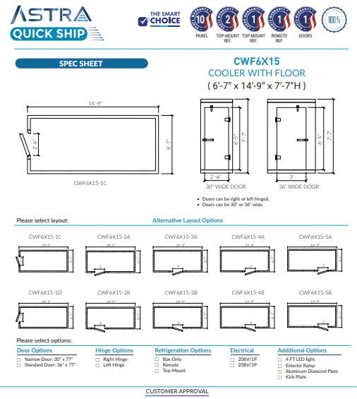 Astra CWF6X15 | 6 x 15 Walk-In Cooler With Floor