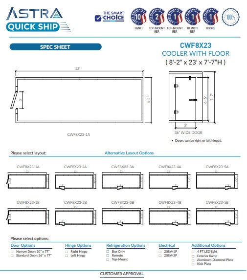 Astra CWF8X23 | 8 x 23 Walk-In Cooler With Floor