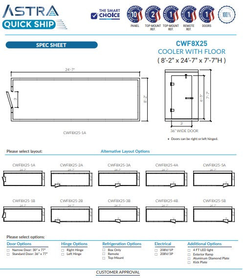 Astra CWF8X25 | 8 x 25 Walk-In Cooler With Floor