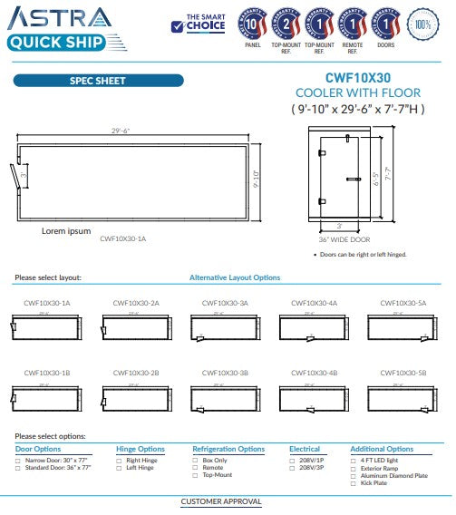 Astra CWF10X30 | 10 x 30 Walk-In Cooler With Floor