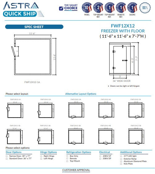 Astra AFWF12X12 | 12 x 12 Walk-In Freezer With Floor