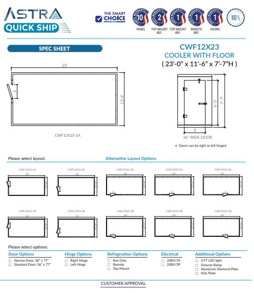 Astra CWF12X23 | 12 x 23 Walk-In Cooler With Floor