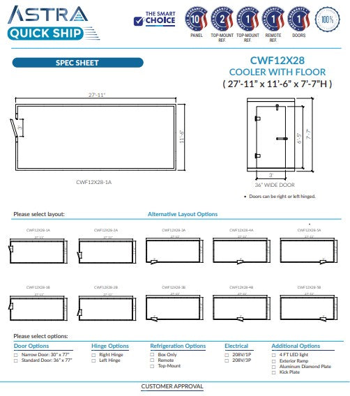 Astra CWF12X28 | 12 x 28 Walk-In Cooler With Floor
