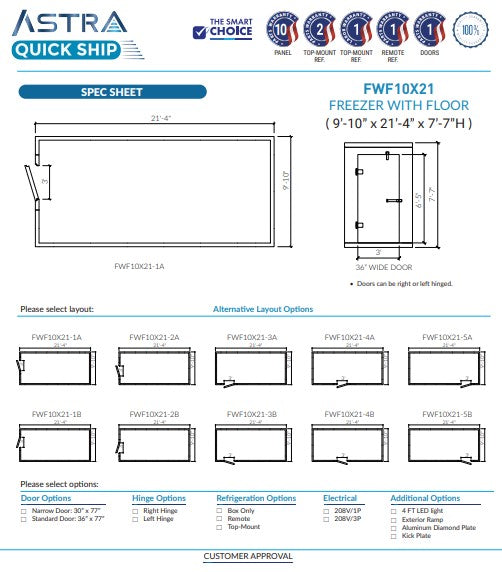 Astra AFWF10X21 | 10x 21 Walk-In Freezer with Floor