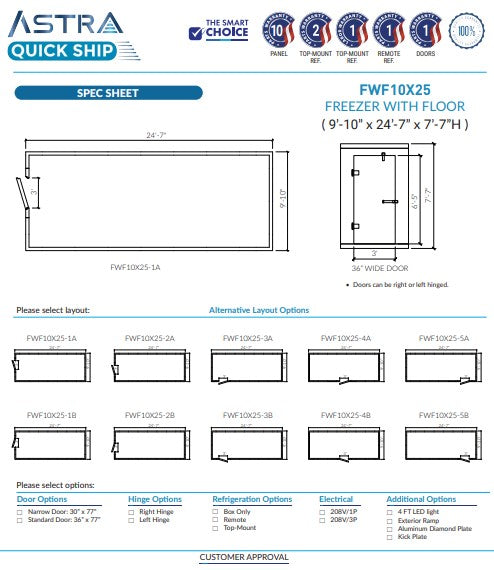 Astra AFWF10X25 | 10 x 25 Walk-In Freezer with Floor