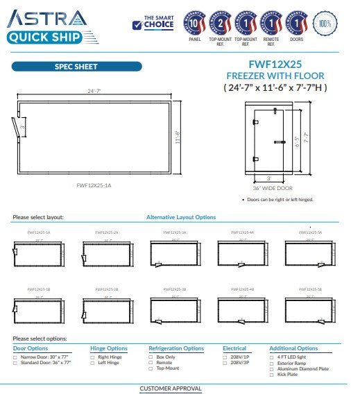 Astra AFWF12X25 | 12 x 25 Walk-In Freezer With Floor