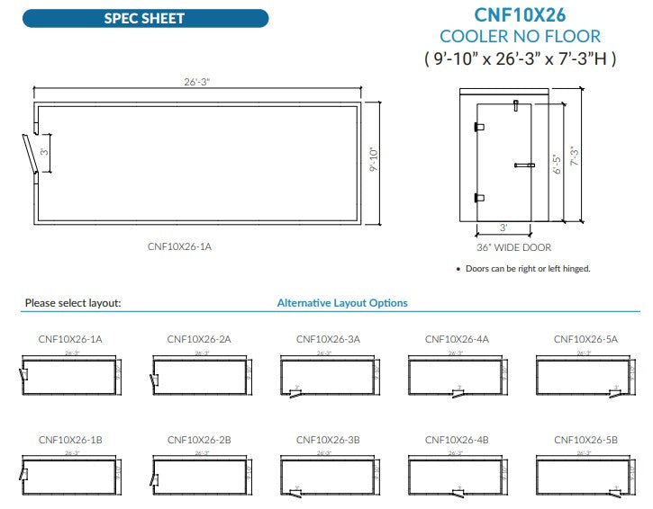 Astra CNF10X26-RM | 10 x 26 Walk-In Cooler Without Floor With Remote Refrigeration