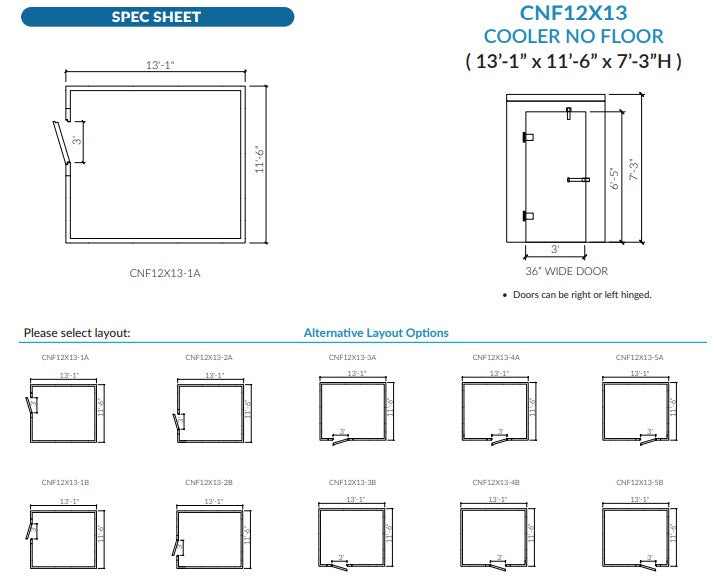 Astra CNF12X13-TM | 12 x 13 Walk-In Cooler Without Floor With Top-Mount Refrigeration